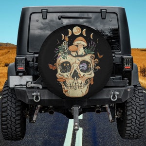 Skull Mushroom Mycologist Goth Monarch Butterfly Spare Tire Cover Thickening Leather Universal Fit for Jeep, Trailer, RV, SUV, Truck