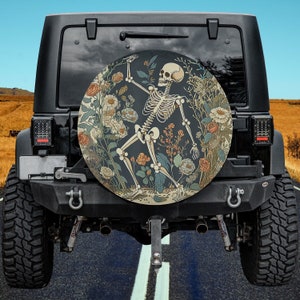 Cute Cottagecore Floral Skeleton Aesthetic Women Graphic Spare Tire Cover Thickening Leather Universal Fit for Jeep, Trailer, RV, SUV, Truck