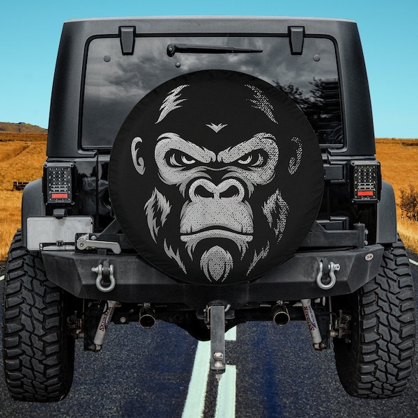 Gorilla Face Strong Animal Motivation Spare Tire Cover Thickening Leather Universal Fit for Jeep, Trailer, RV, SUV, Truck, Personalized Gift
