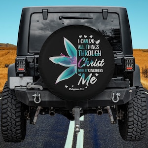 Womens Philippians 413 Christian Bibel Vers Geschenke Frauen Religiöse Tank Top Ersatzreifen Abdeckung Verdickung Leder Universal Fit für Jeep