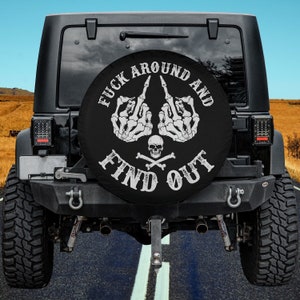 Fuck-Around And Find-Out Skeleton Mid-Finger-Hand Spare Tire Cover Thickening Leather Universal Fit for Jeep, Trailer, RV, SUV, Truck