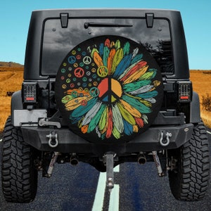 Daisy Peace Sign Hippie Soul Symbols For Flower Lovers Spare Tire Cover Thickening Leather Universal Fit for Jeep, Trailer, RV, SUV, Truck