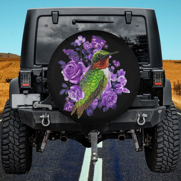 Hummingbird Rose Flowers Spring Lover Spare Tire Cover Thickening Leather Universal Fit for Jeep, Trailer, RV, SUV, Truck