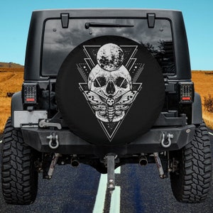Crystal Moon and Death Moth - Mystic Pagan Skeleton Spare Tire Cover Thickening Leather Universal Fit for Jeep, Trailer, RV, SUV, Truck