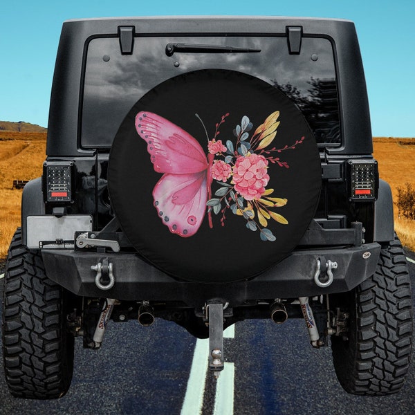 Butterfly Cherry Blossom Flowers Spring Lover Spare Tire Cover Thickening Leather Universal Fit for Jeep, Trailer, RV, SUV, Truck