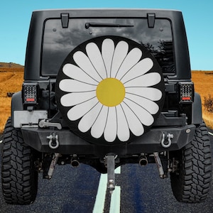Daisy Flower With A Leaf Spare Tire Cover Thickening Leather Universal Fit for Jeep, Trailer, RV, SUV, Truck, Tough Tire Wheel Soft Cover