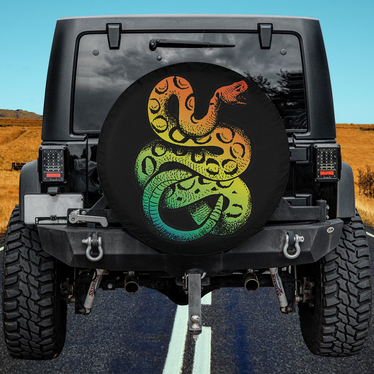 Discover Watercolor Rainbow Rattlesnake for Snake Colorful Art Spare Tire Cover