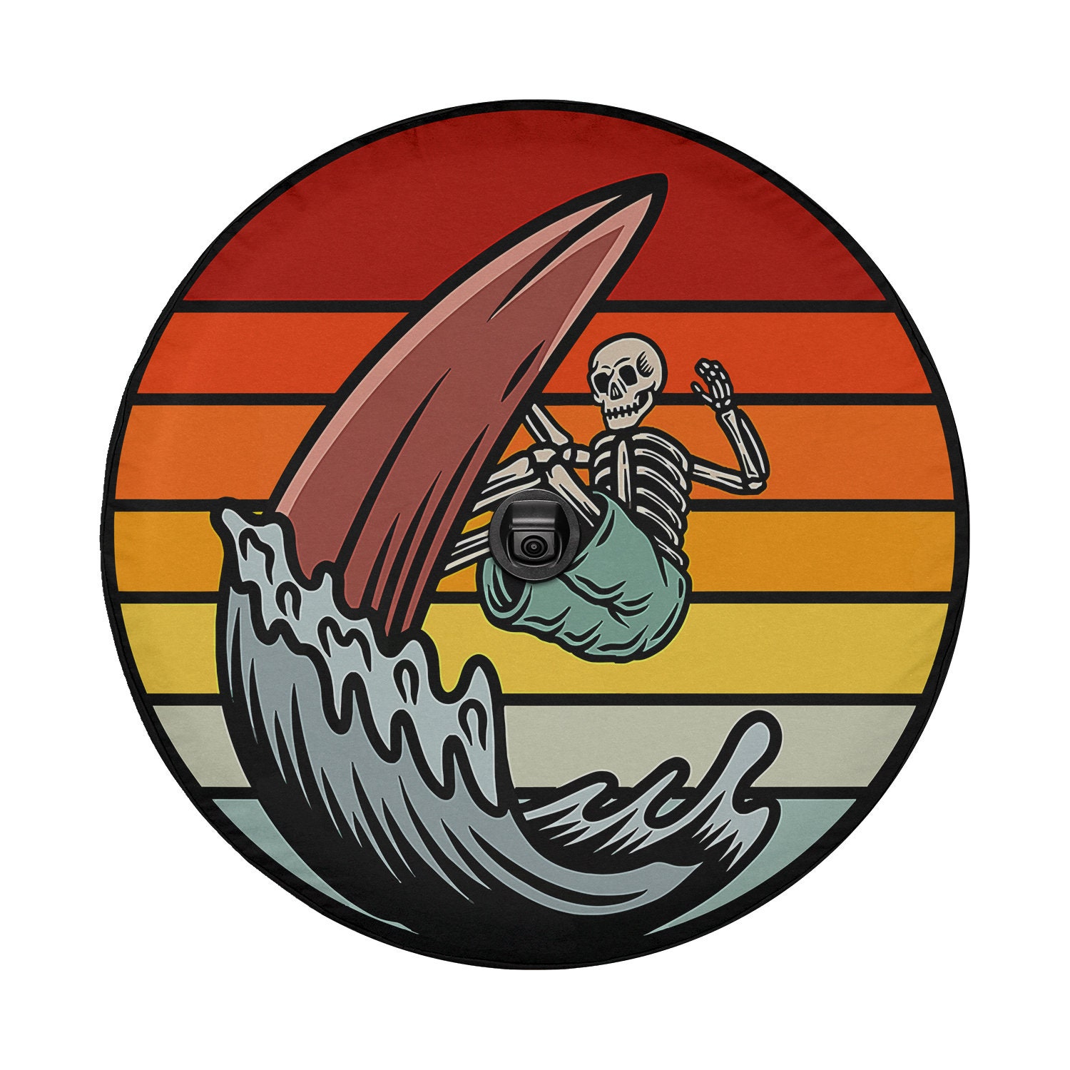 Vintage Surfing Skeleton Retro Sunset Surfer Skull Beach Spare Tire Cover
