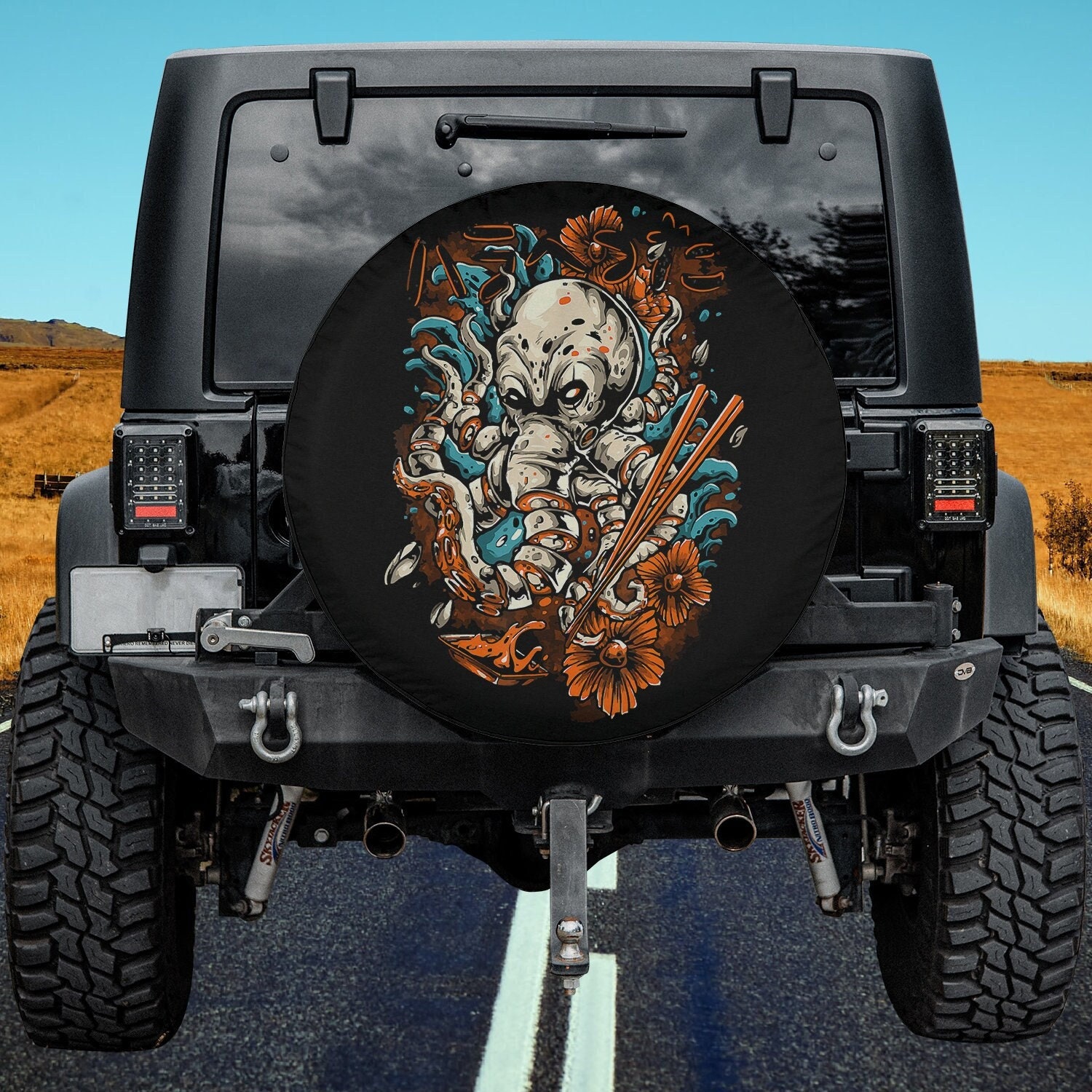 Japanese Octopus Eating Ramen Spare Tire Cover