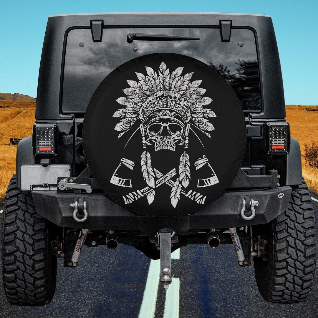 Native American Rv Design Vintage Indian Native American Skull With Tomahawk Axe Spare Tire Cover ...