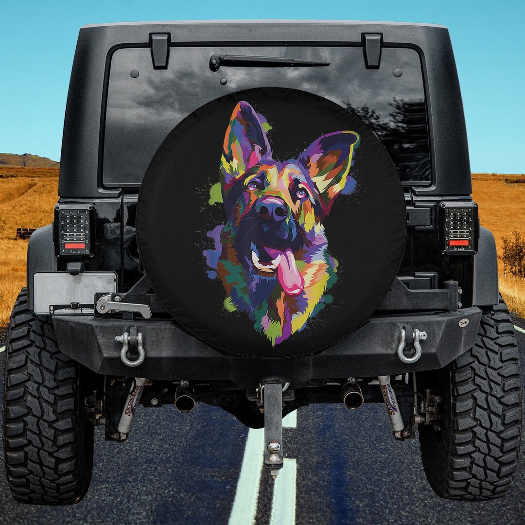 German Shepherd Dog Face Watercolor Colorful Pop Splash Art Spare Tire