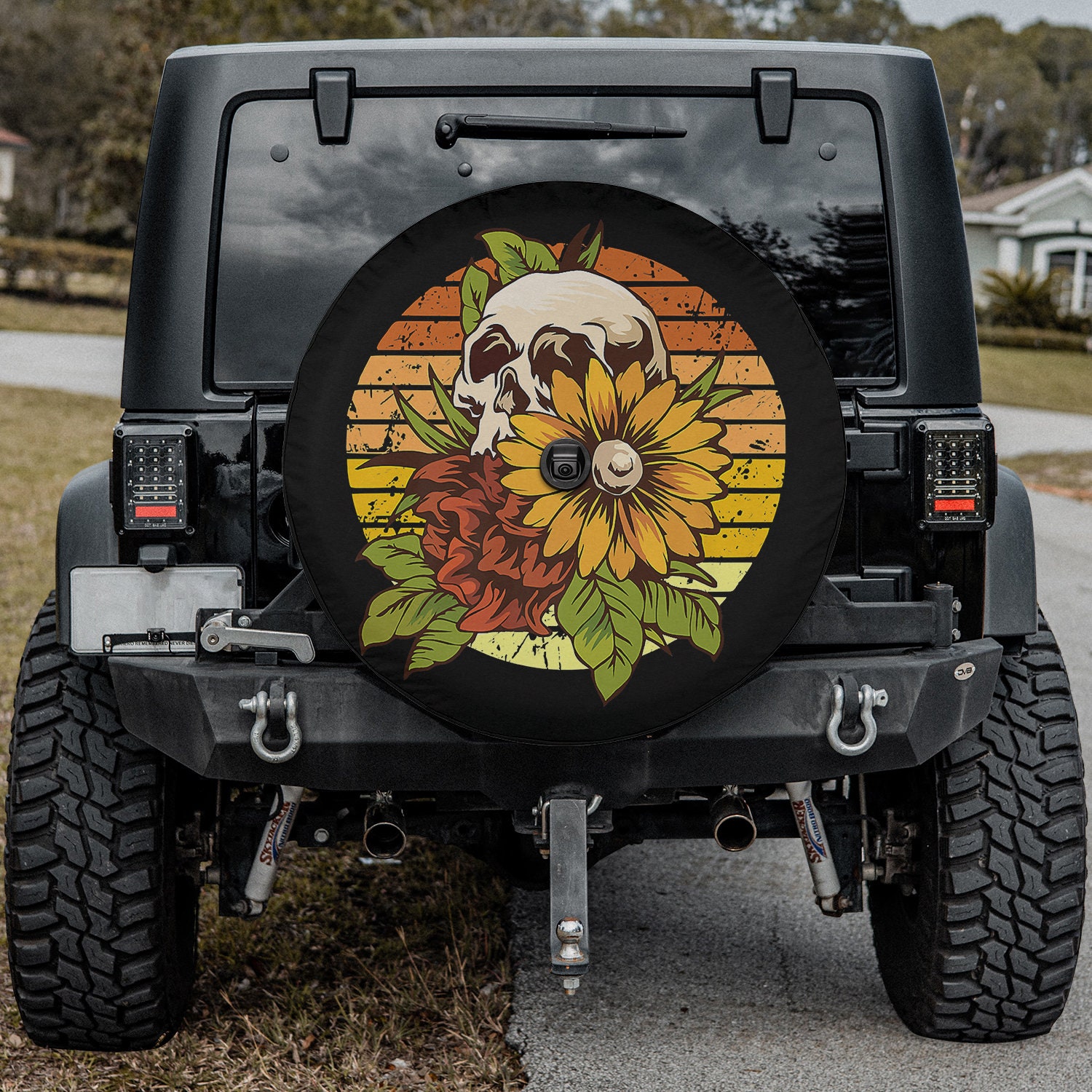 Sunflower Skull, Hippie Gothic, Halloween For Men Women Spare Tire Cover