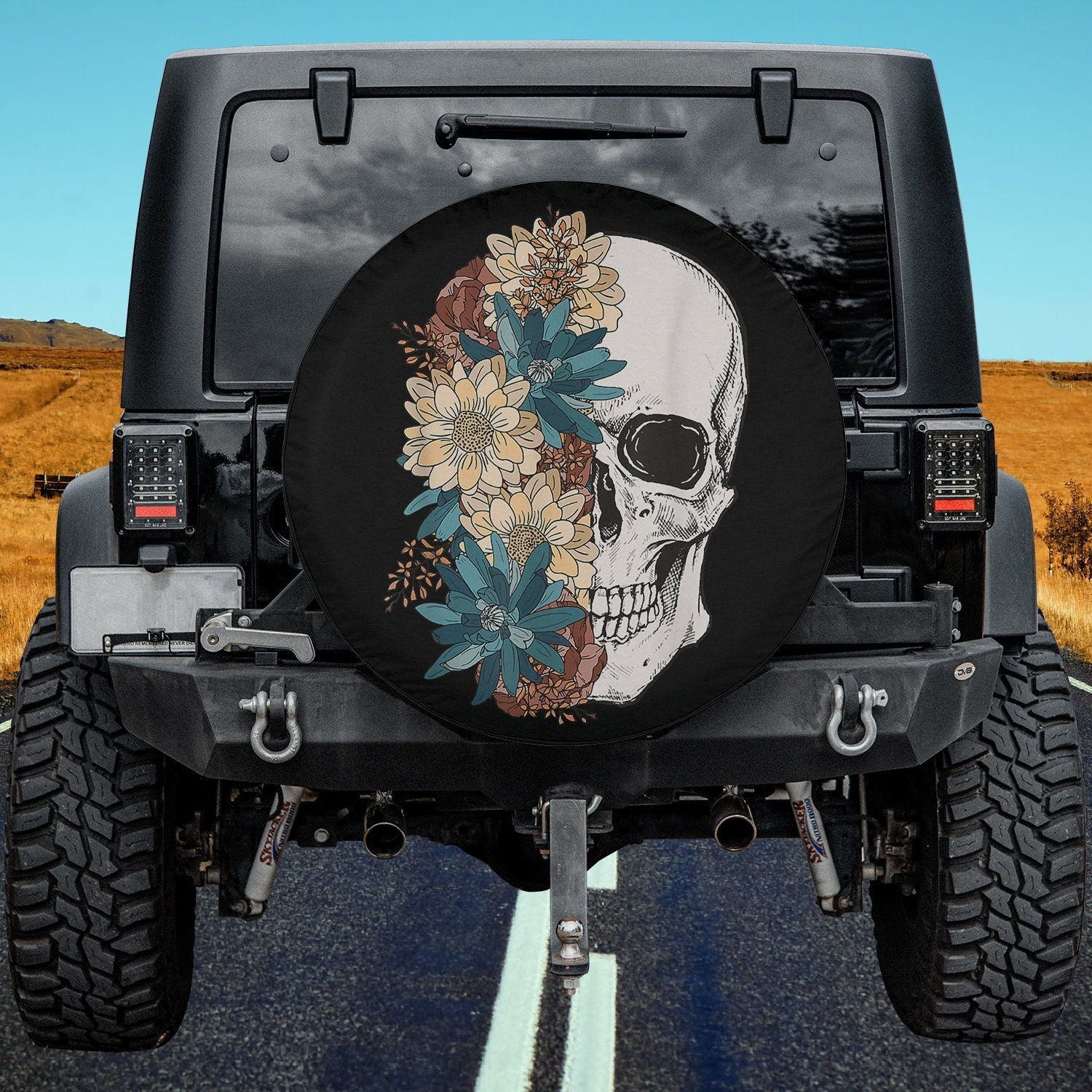 Dia De Los Muertos Sugar Skull Flower Mexican Heritage Spare Tire Cover Thickening Leather Universal Fit for Jeep, Trailer, RV, SUV, Truck