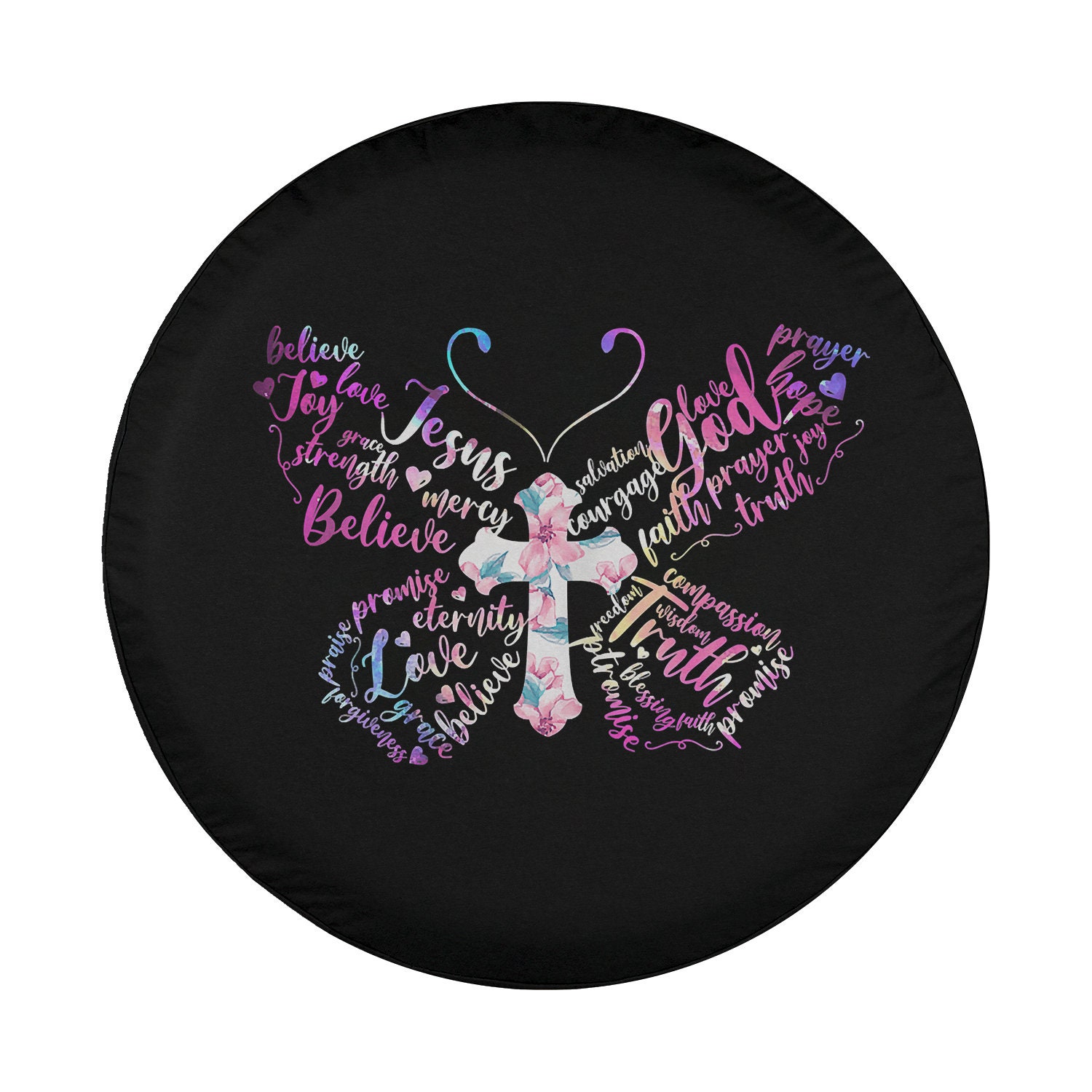 Discover Womens Butterfly Prayer Jesus Christian Cross Floral Pattern Spare Tire Cover