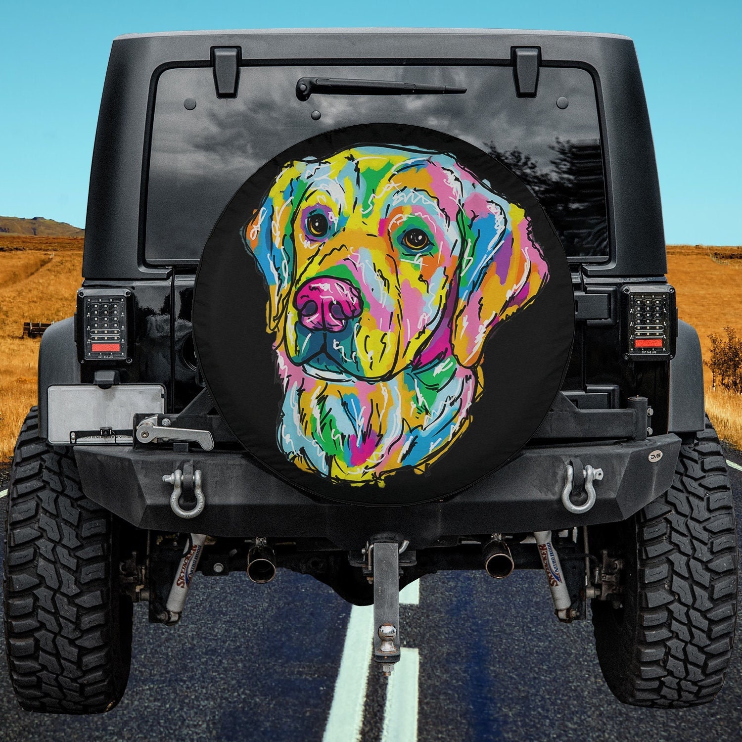 Discover Colorful Watercolor Golden Retriever Portrait Owner Spare Tire Cover