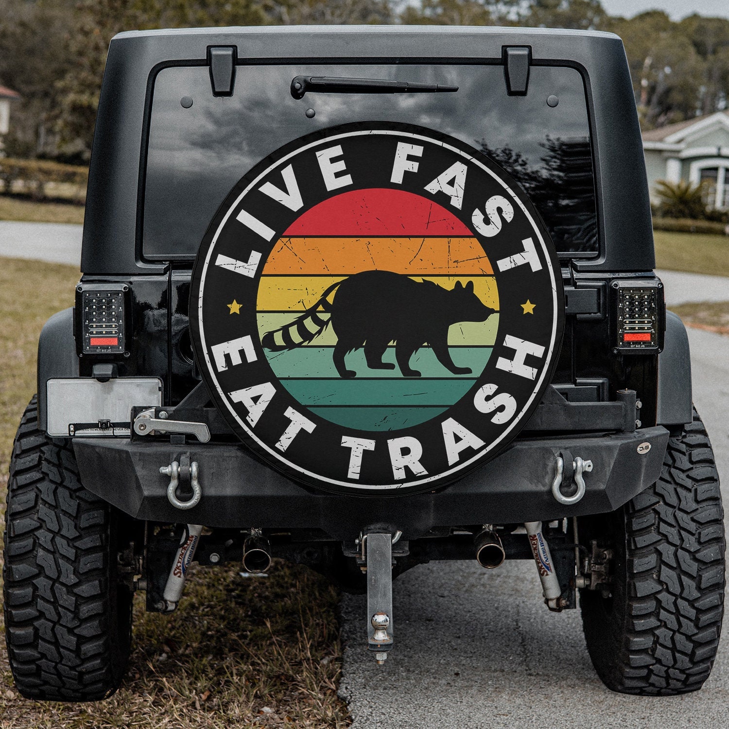 Live Fast Eat Trash Funny Spare Tire Cover Thickening Leather
