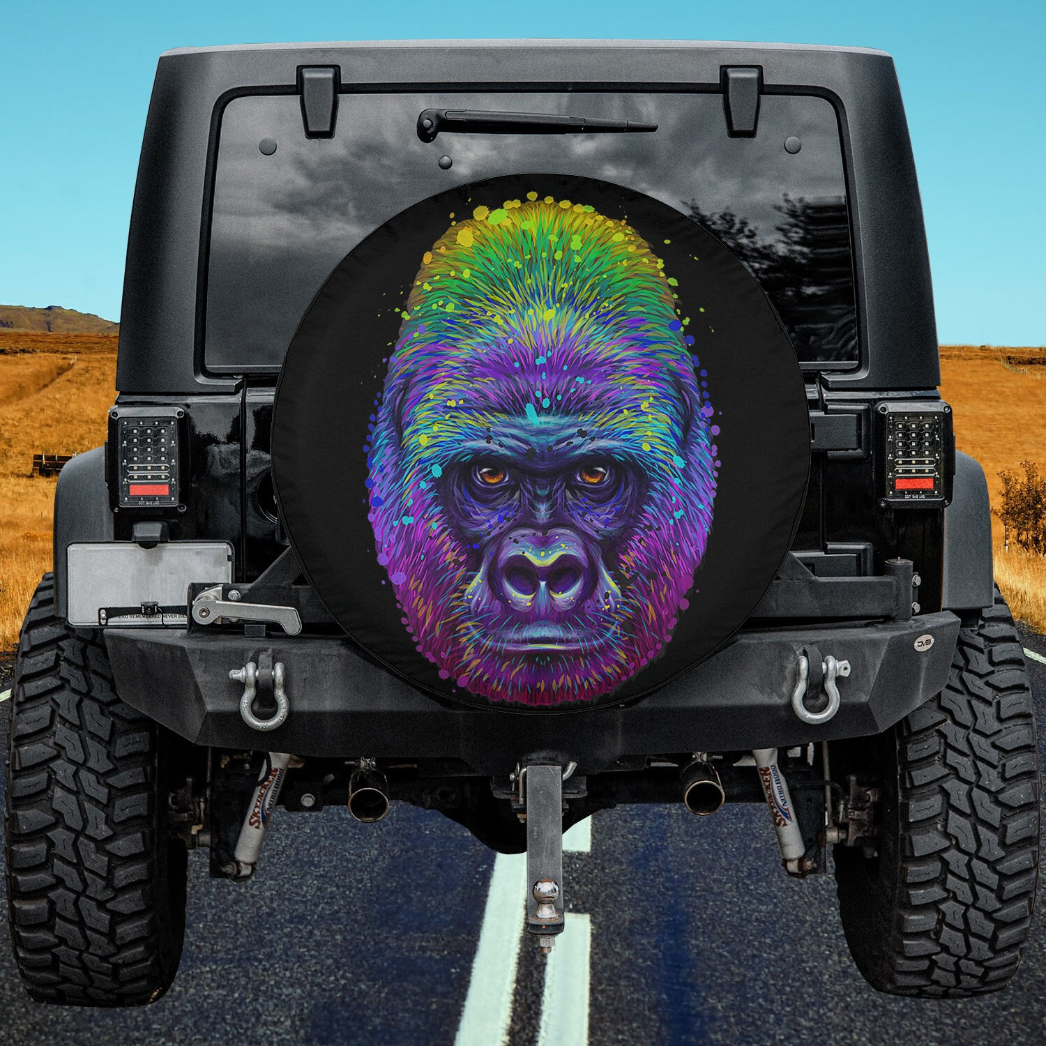 Discover Colorful Gorilla Watercolor Painting Colorful Animal Spare Tire Cover