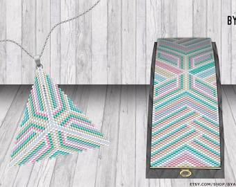 Triangle Peyote Pendant & Peyote Uneven Bracelet | Digital PDF Pattern | Multicolor | Miyuki Delica | Beads Patterns