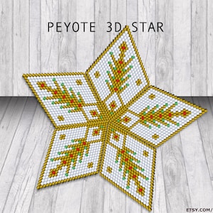 3D Star Peyote | PDF Pattern | Peyote 3D star pattern | white | gold | Christmas | Do It Yourself