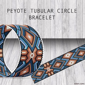 Circular Peyote | PDF Pattern | Bracelet Tubular pattern Blue Brown Jeans  | Do It Yourself