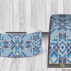 Square loom Pattern | PDF Pattern | Silver with Blue shades Bracelet Pattern for Miyuki Delica size 11 seed beads  | Do It Yourself