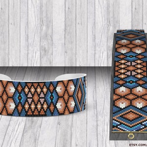 Peyote Pattern Uneven Count | Jeans Blue and brown Bracelet Peyote Pattern for Miyuki Delica size 11 beads | Do It Yourself