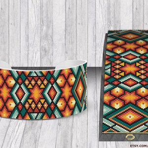 Peyote Pattern | PDF Pattern | Green Red Orange Yellow Bracelet for Miyuki Delica size 11 seed beads | Do It Yourself