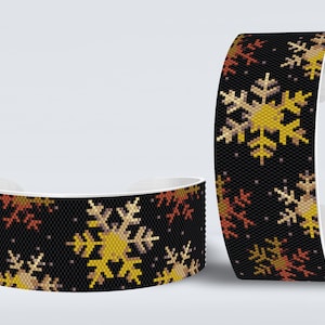 Peyote Pattern | PDF Pattern | Christmas Stars Snowflakes gold red brown Bracelet for Miyuki Delica size 11 seed beads  | Do It Yourself