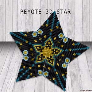 3D Star Peyote | PDF Pattern | Peyote 3D star pattern | black | gold | Do It Yourself