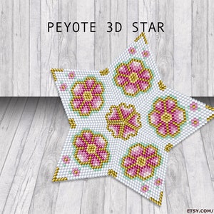 3D Star Peyote | PDF Pattern | Peyote 3D star pattern | flower | gold | Do It Yourself
