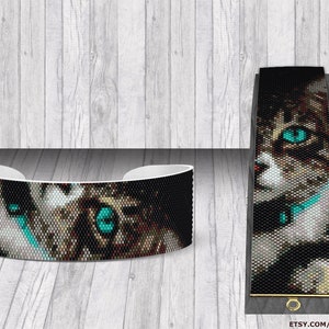 Peyote and Square Loom Pattern | PDF Pattern | bracelet of a Cat for Miyuki Delica size 11 beads Cat with Green Eyes | Do It Yourself