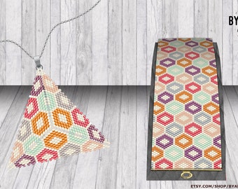 Triangle Peyote Pendant & Peyote even Bracelet | Digital PDF Pattern | Multicolor | Miyuki Delica | Beads Patterns