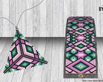 Triangle Peyote Pendant & Peyote Uneven Bracelet | Digital PDF Pattern | Multicolor | Miyuki Delica | Beads Patterns