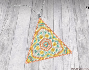 Triangle Peyote Pendant | Digital PDF Pattern | Green, yellow, orange, white | Miyuki Delica | Beads Patterns