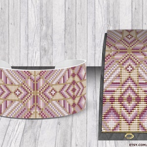 Square Loom Pattern | PDF Pattern | Gold with Purple shades Bracelet Pattern for Miyuki Delica size 11 seed beads  | Do It Yourself