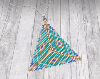 Triangle Peyote Pendant | Digital PDF Pattern | Turquoise, pink, blue, gold | Miyuki Delica | Beads Patterns