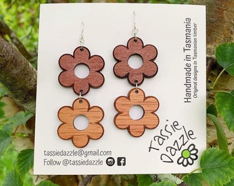 Sustainable Fashion Retro Upcycled Flower Fabric Earrings Vintage Accessories Statement Jewelry