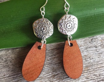 Mandala drop earrings. Wooden earrings. Tasmanian timber. Myrtle. Mandala bead. Festival fashion. Hippy earrings. Handmade