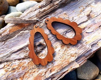 Tasmanian Blackwood cloud earrings.  teardrop earrings. dangle earrings. Wooden earrings. statement earrings. Handmade in Tasmania.