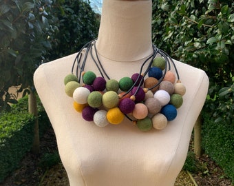 Felt ball necklace. Short necklace. Pretty necklace. Lightweight. Fun jewellery. Rainbow jewellery. Handmade jewelry. Felt necklace