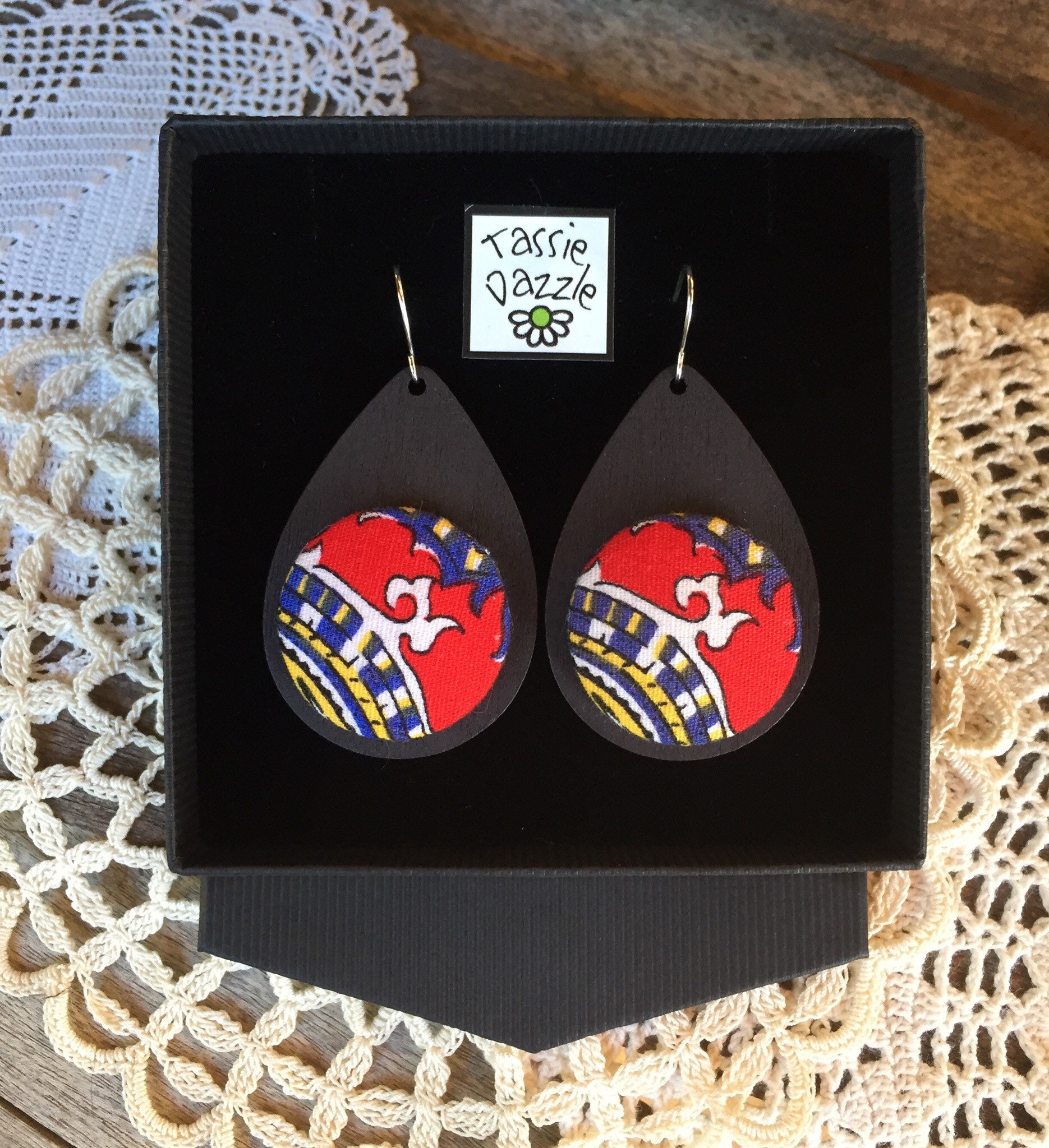 Sustainable Fashion Retro Upcycled Flower Fabric Earrings Vintage Accessories Statement Jewelry