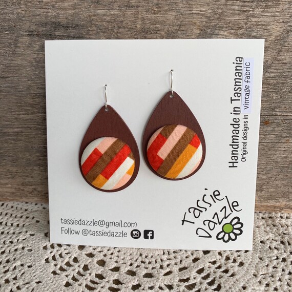 Sustainable Fashion Retro Upcycled Flower Fabric Earrings Vintage Accessories Statement Jewelry
