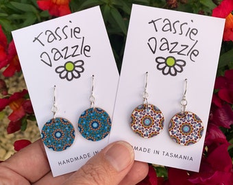 Mandala earrings. Festival mandala. Boho earrings. Boho style. Festival earrings. Fun lightweight mandala drops