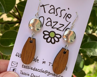 Handmade earrings. Myrtle. Blackwood. teardrop earrings. dangles. drop earrings. silver. hippy earrings. boho earrings. Wooden earrings