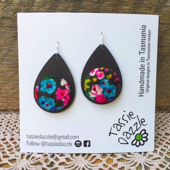 Sustainable Fashion Retro Upcycled Flower Fabric Earrings Vintage Accessories Statement Jewelry