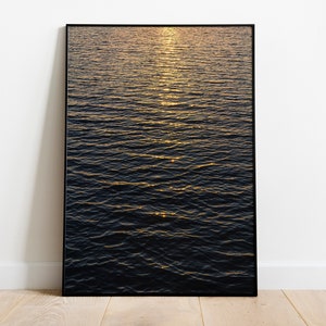 Portugal sea photography, Marine sunset photographic print blue and orange tones, Water wall art with waves, Large format poster