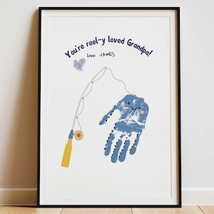 Grandpa fishing hand print craft, daddy handprint memory, grandparents day printables fathers day art keepsake gift poppy birthday present