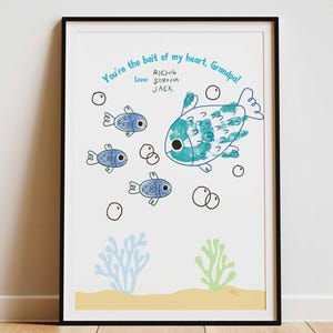 Manualidad con huella de mano de abuelo, recuerdo de pesca de papá, imprimibles para el día de los abuelos, regalo de recuerdo artístico para el día del padre, huella de amapola para cumpleaños