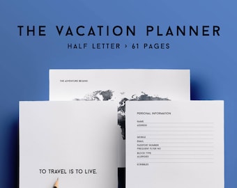 Vacation planner kit, trip itinerary, travel planner kit, trip organizer, vacation packing, travel journal pages, travel itinerary, budget