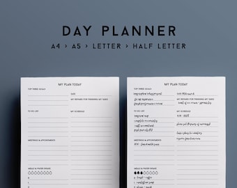 Day organizer, day planner, printable organizer, planner inserts, printable planner, daily planner pdf, agenda daily planner